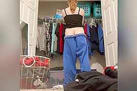 POV: you're watching me hang up my clothes but my pants keep falling down and exposing my bare butt - free porn video